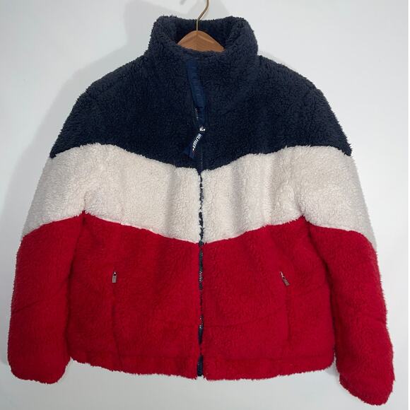 Tommy Hilfiger Sport Chevron‎ Sherpa Puffer Jacket - Women's Size L - SO Soft! - Picture 1 of 11